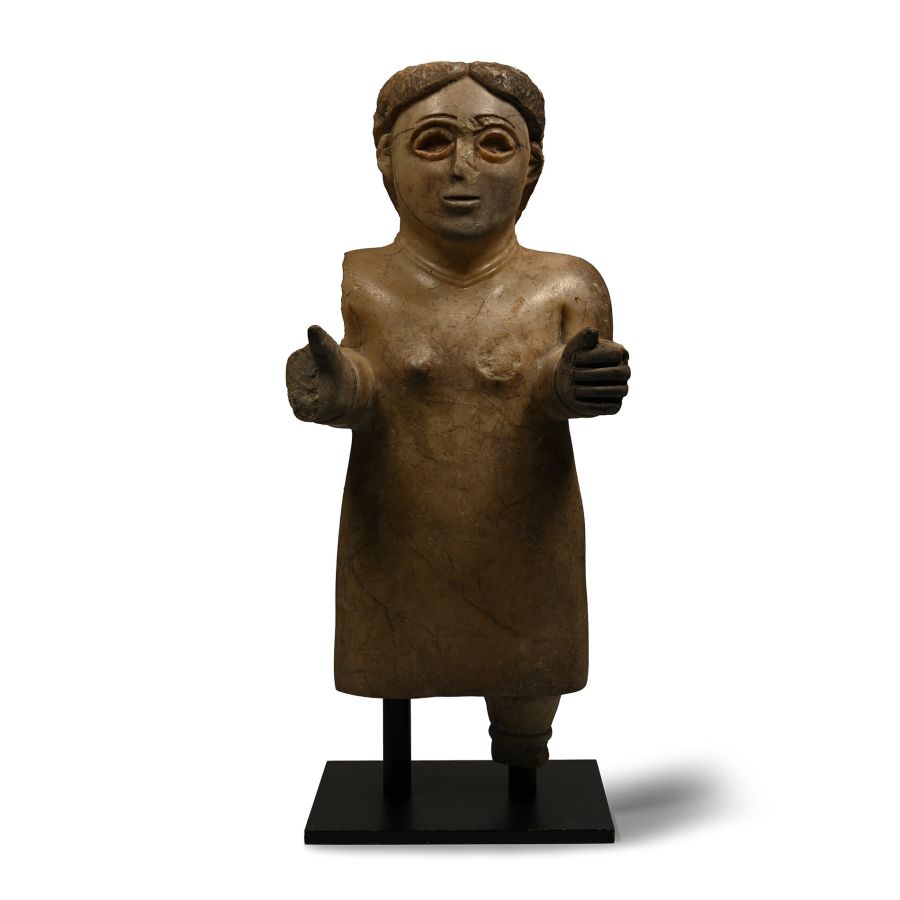 Large South Arabian Alabaster Standing Figure of a Goddess