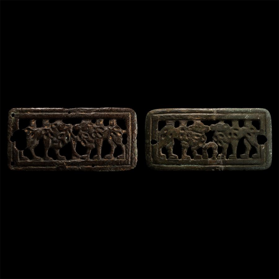 Ordos Bronze Belt Buckle Pair with Camels