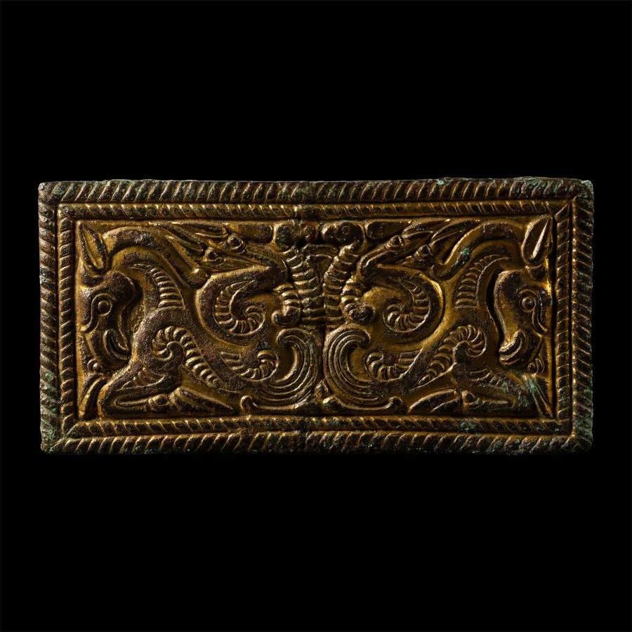 Ordos Gilt Bronze Belt Buckle with Gryphons