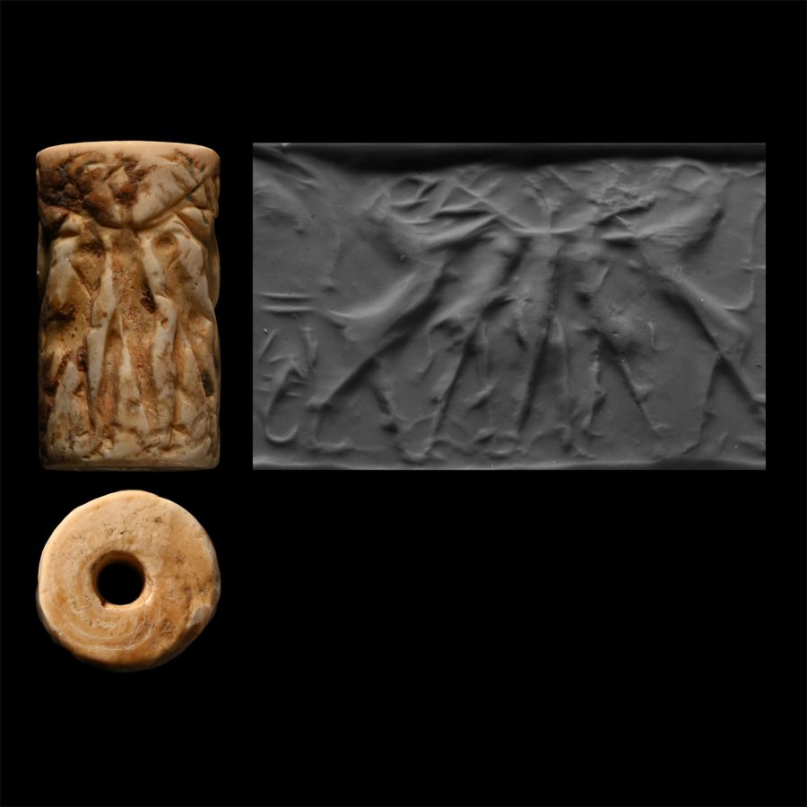 Sumerian Shell Cylinder Seal with Heroes