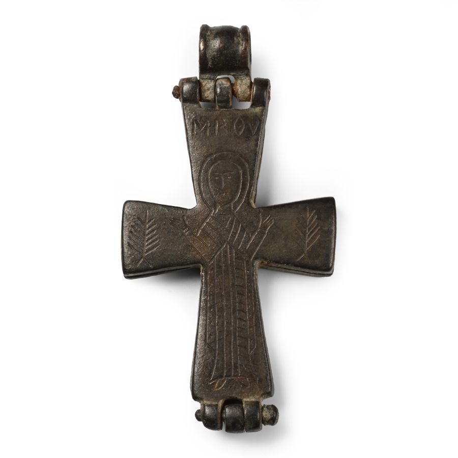Byzantine Bronze Reliquary Cross Pendant