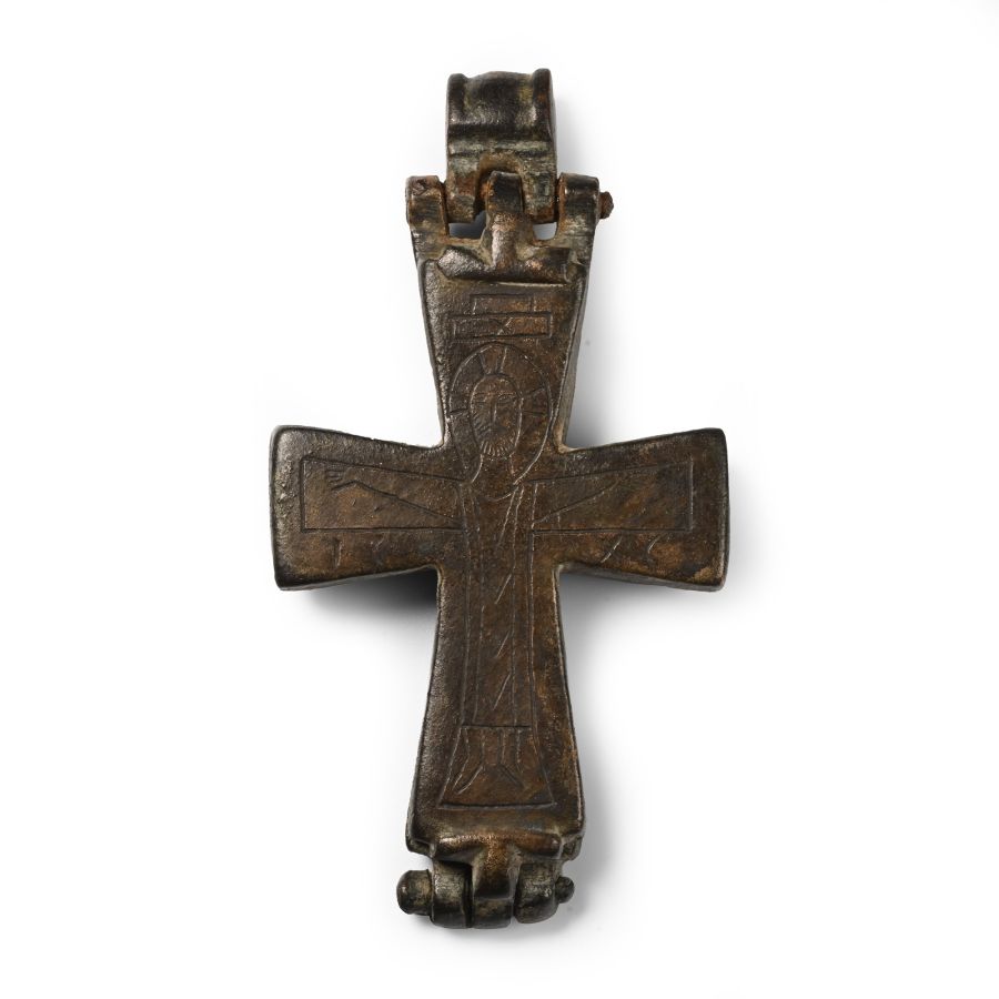 Byzantine Bronze Reliquary Cross Pendant