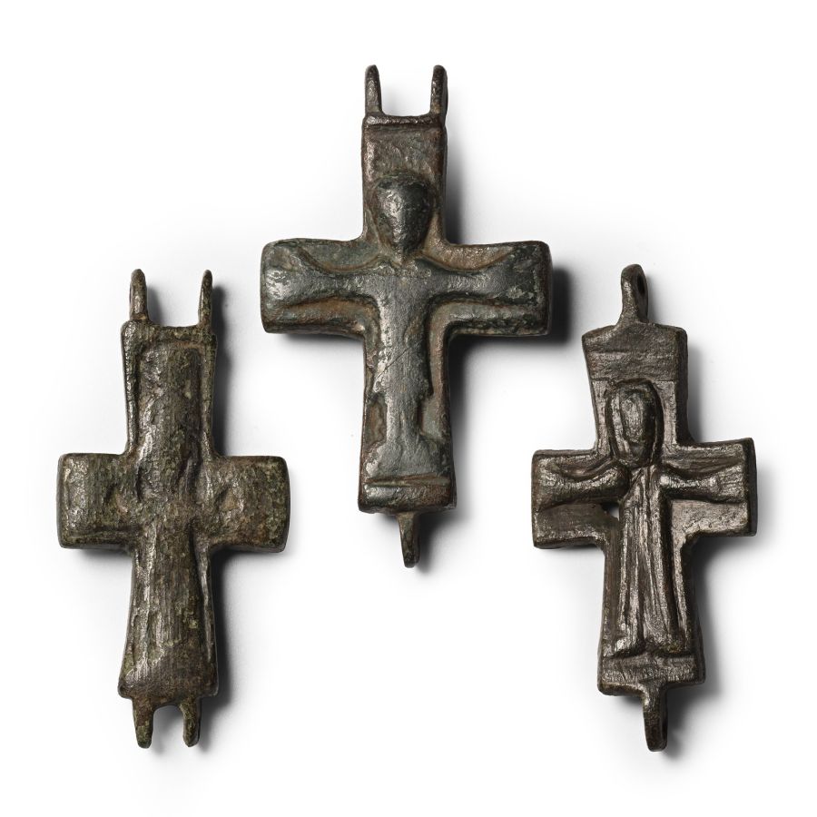 Byzantine Bronze Reliquary Cross Pendant Plate Group