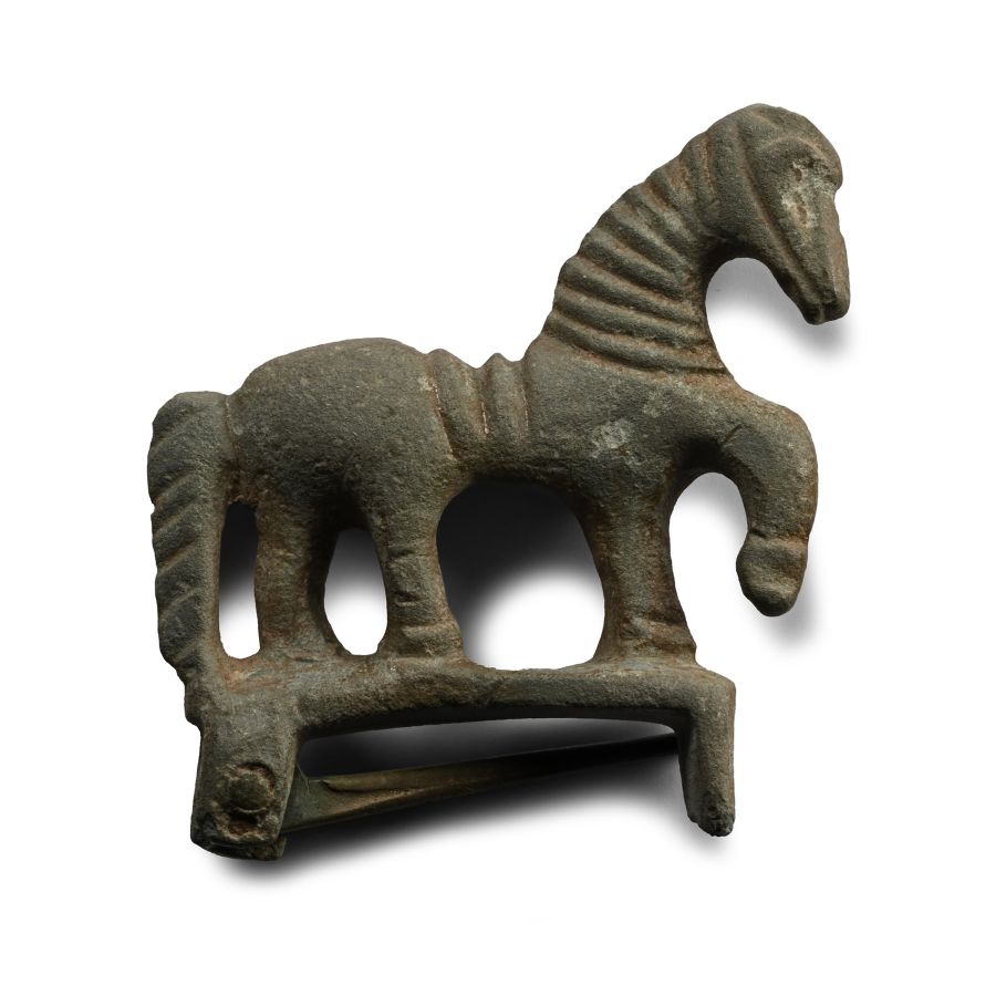 Roman Bronze Prancing Horse Brooch