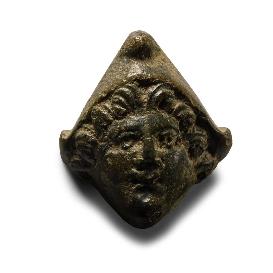 Roman Bronze Attis Head Mount