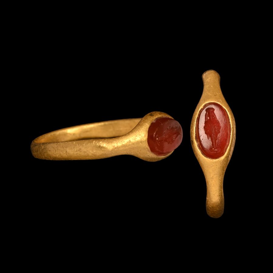 Roman Gold Ring with Artemis of Ephesus Gemstone