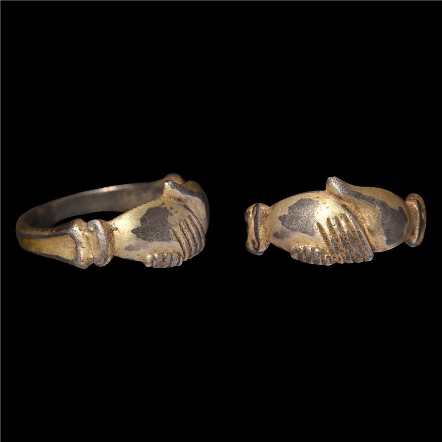 Tudor Period Silver-Gilt Clasped Hands Ring