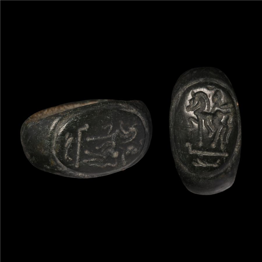 Roman Bronze Ring with Prancing Horse and Rider