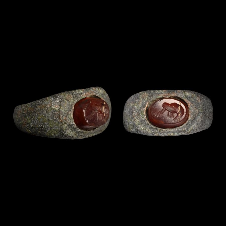Roman Bronze Ring with Bird Gemstone
