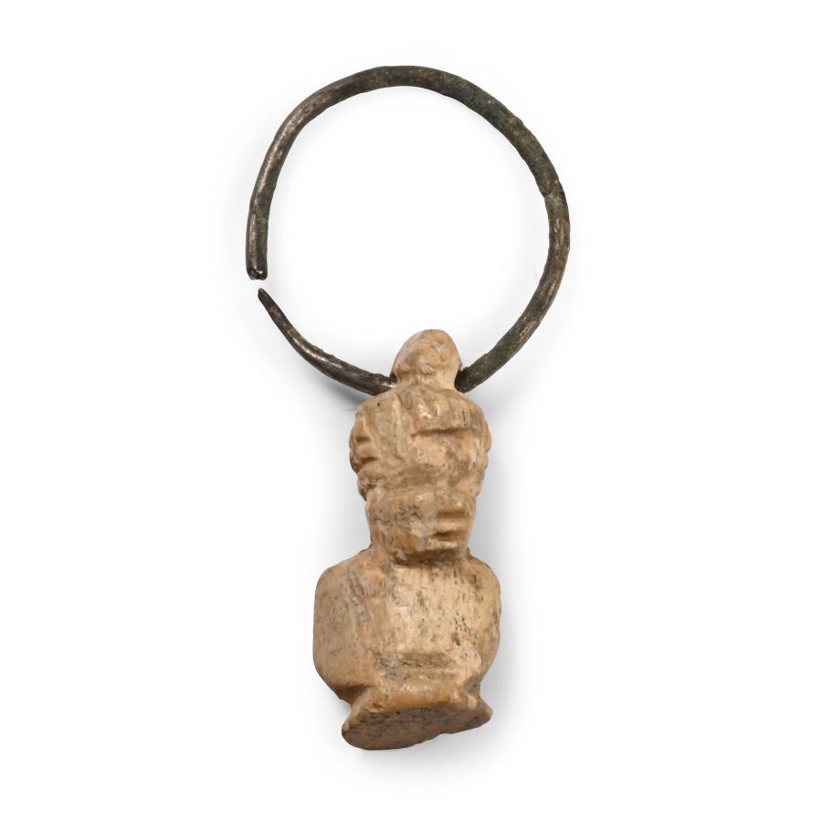 Roman Bone African Male Bust on Silver Hoop