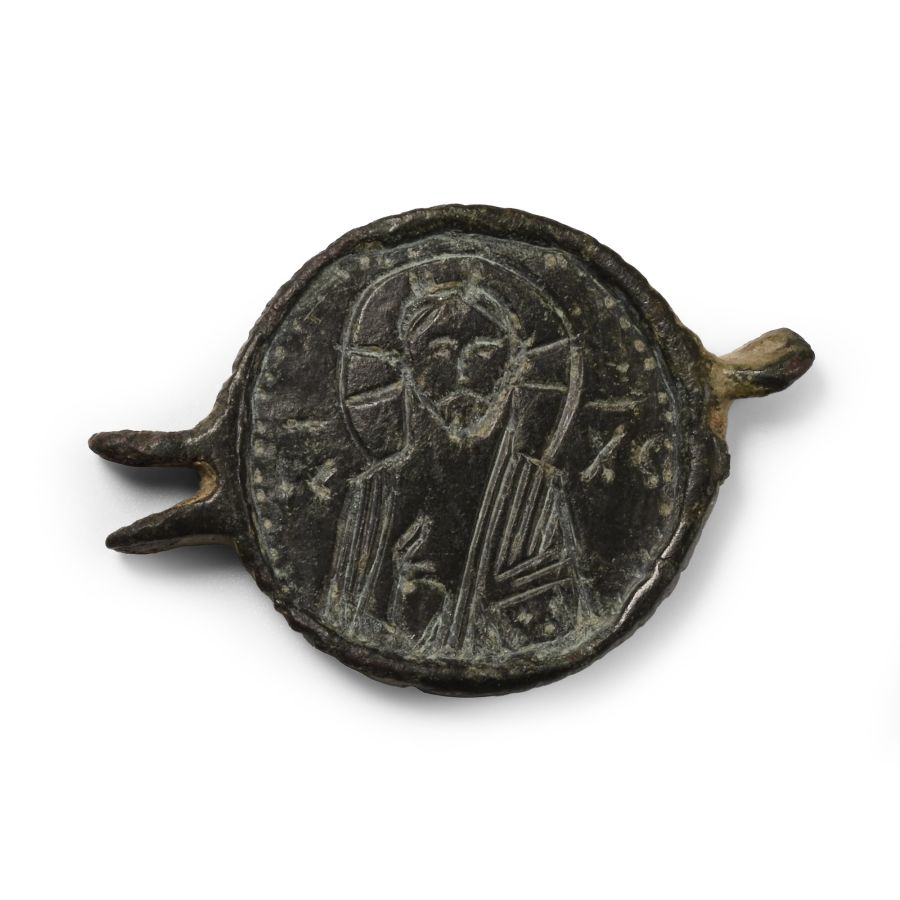 Byzantine Bronze Belt Link with Christ and Saint
