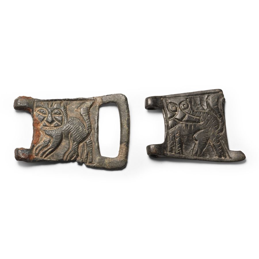 Byzantine Bronze Belt Plate Group with Lions