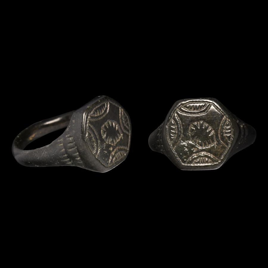 Medieval Bronze Decorated Signet Ring