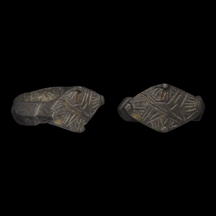 Large Medieval Bronze Decorated Signet Ring