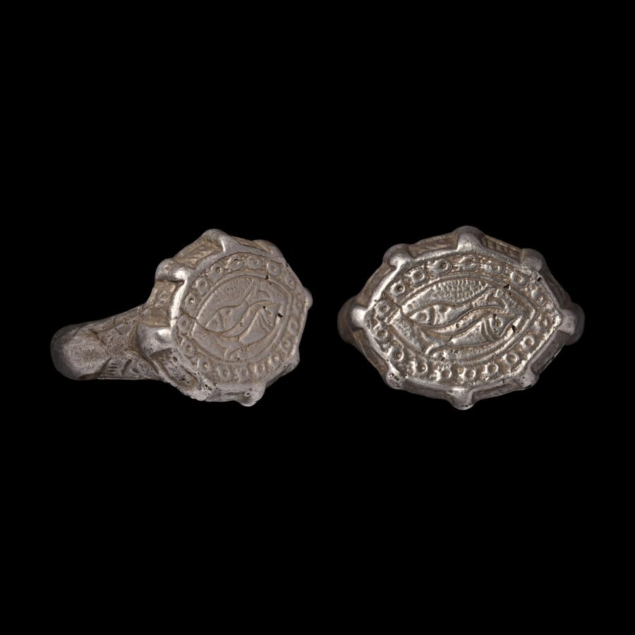 Large Medieval Silver Ring with Fish