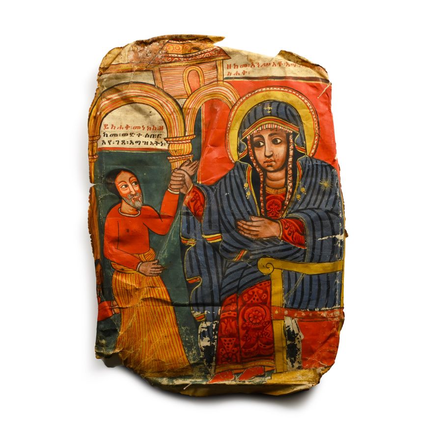 Ethiopian Painted Parchment of The Virgin's Miracle: Healing of the Paralysed Priest