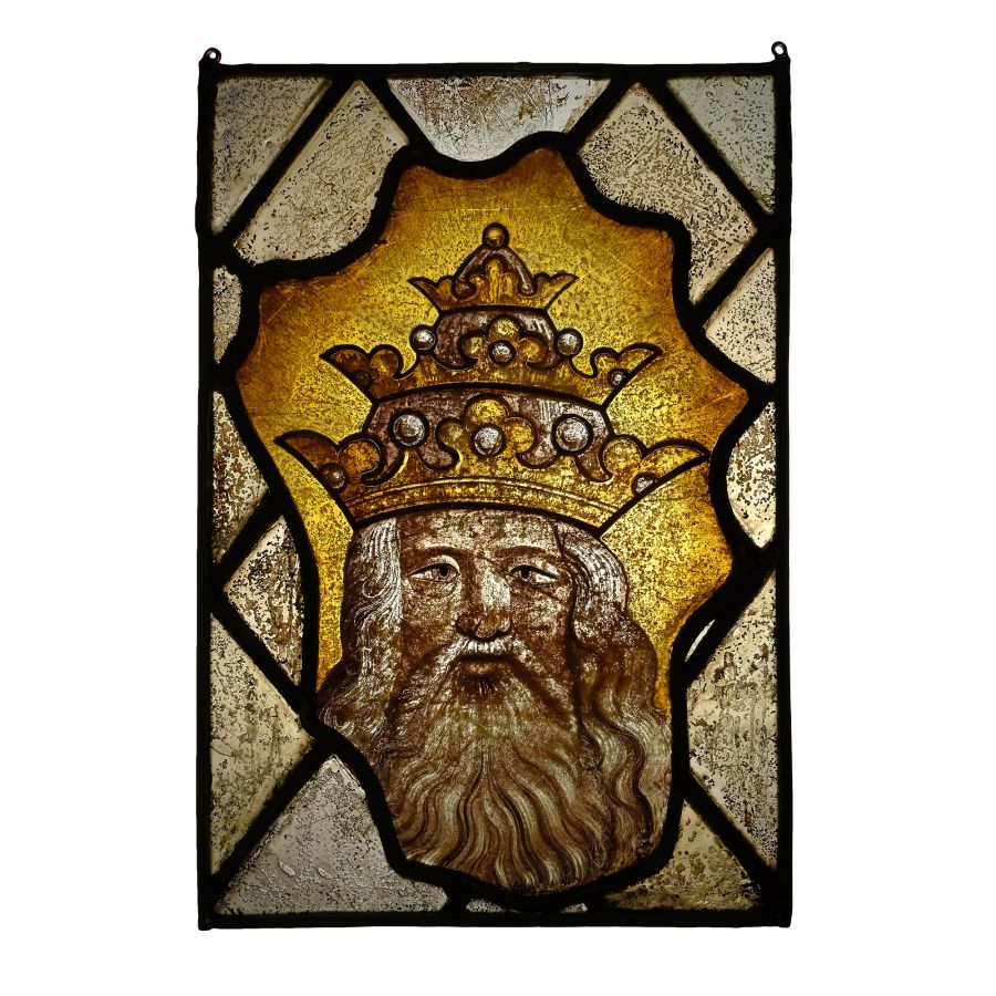 Large Medieval Stained Glass Panel Depicting God the Father