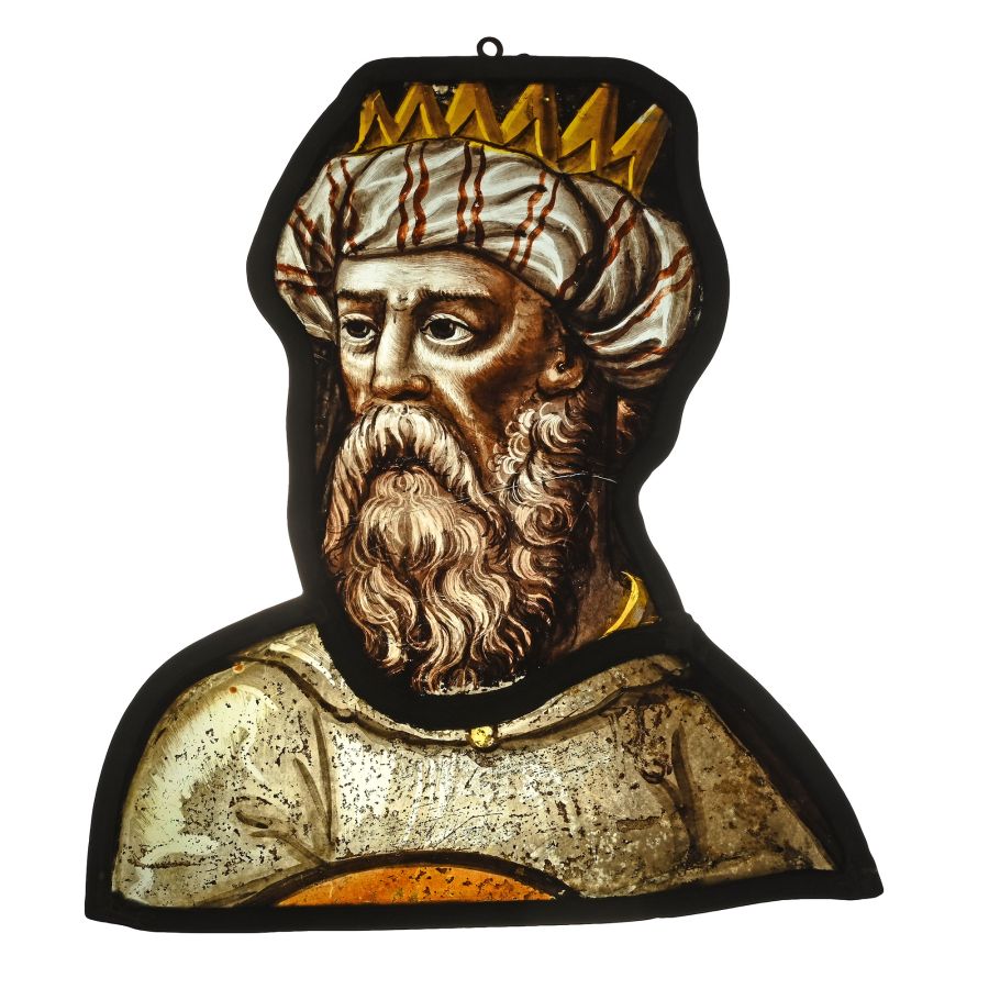 Tudor Period Stained Glass Panel with Head of Magus
