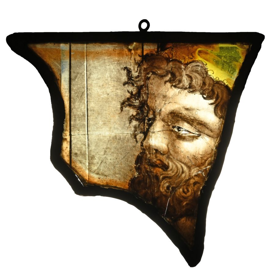 Medieval Stained Glass Panel of a Head