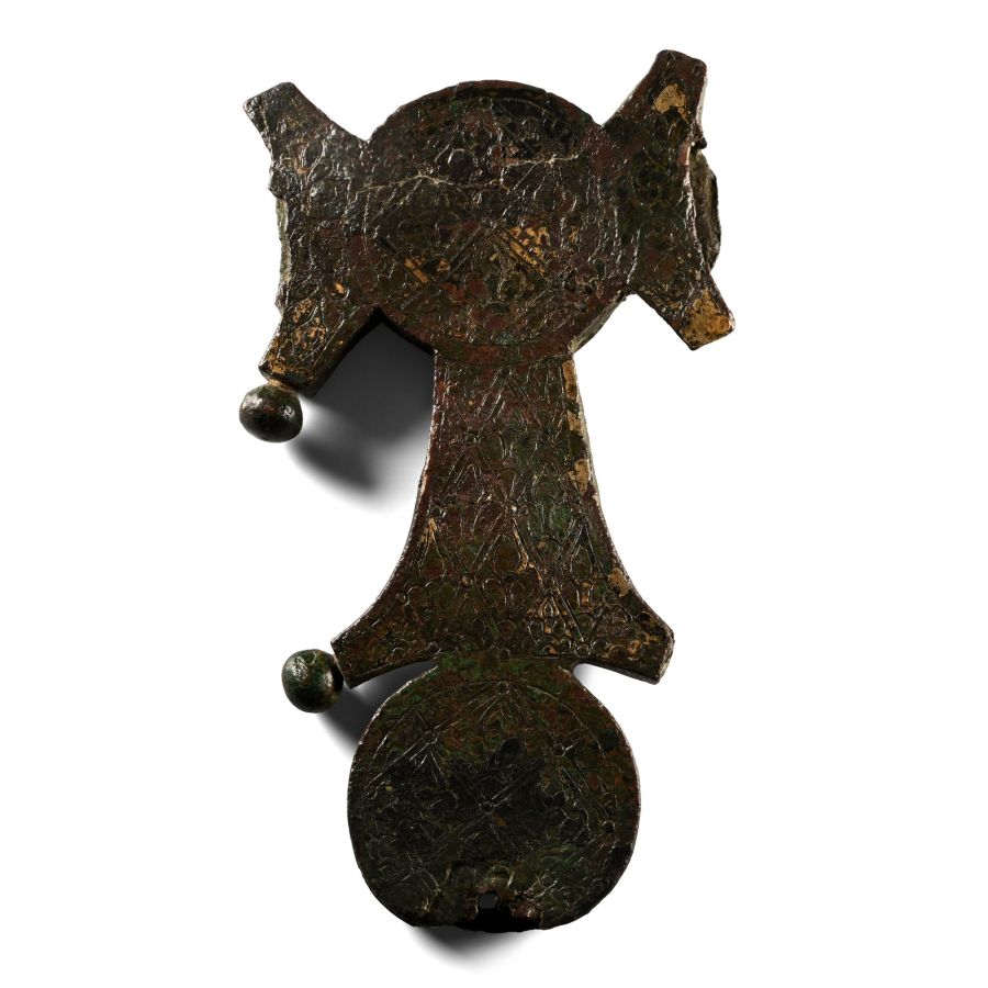 Byzantine Gilt Bronze Altar Cross with Two Medallions