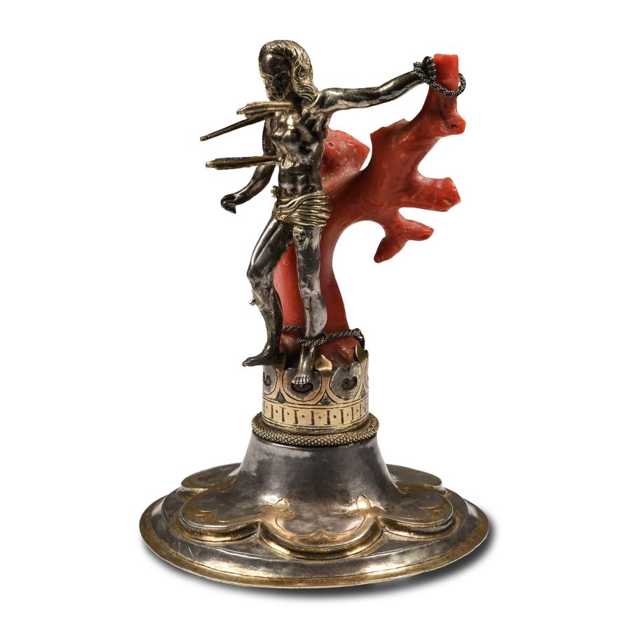 Renaissance Devotional Aid Depicting Saint Sebastian Tied to a Coral Branch