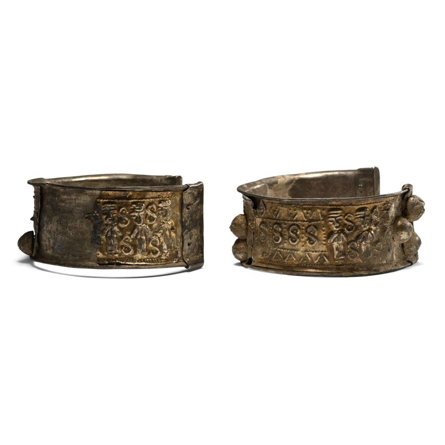 Post Achaemenid Silver Bracelet Pair with Figures