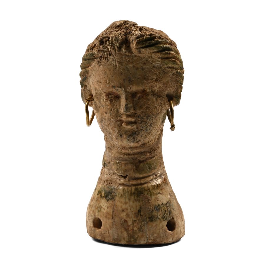 Roman Bone Doll's Head with Earrings
