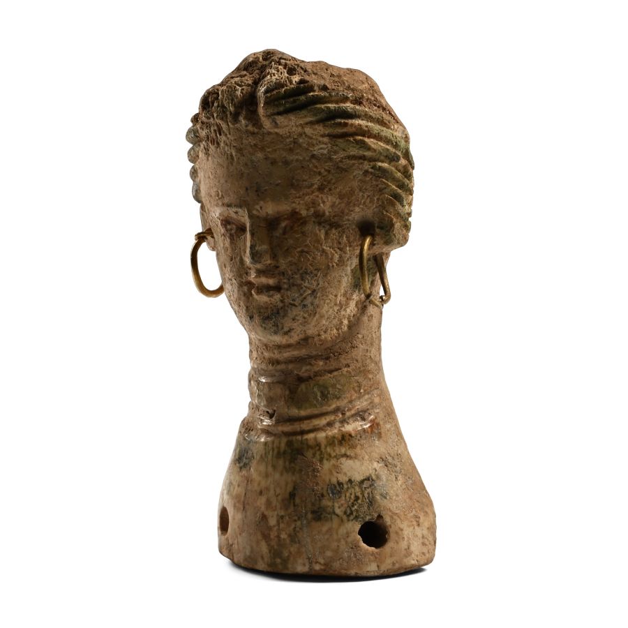Roman Bone Doll's Head with Earrings