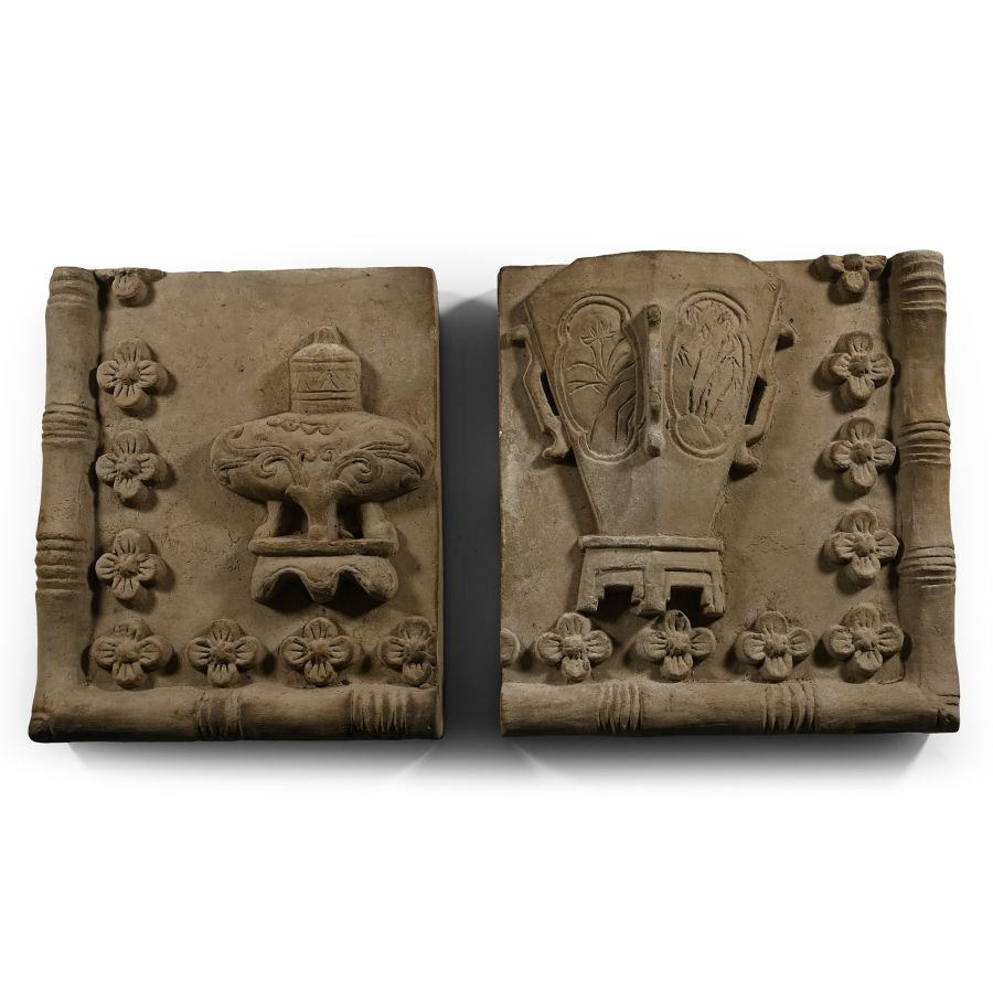 Chinese Song Terracotta Flower Vase Tile Set
