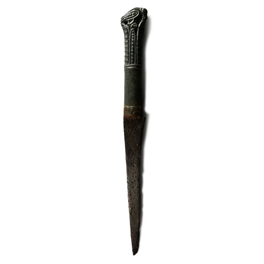 Medieval Bronze Handled Iron Dagger with Raven