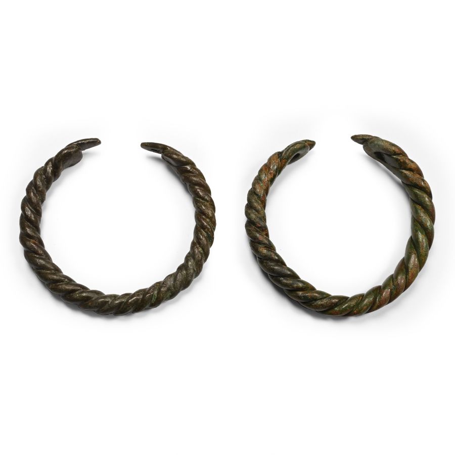 Late Roman Bronze Snake-Headed Bracelet Pair