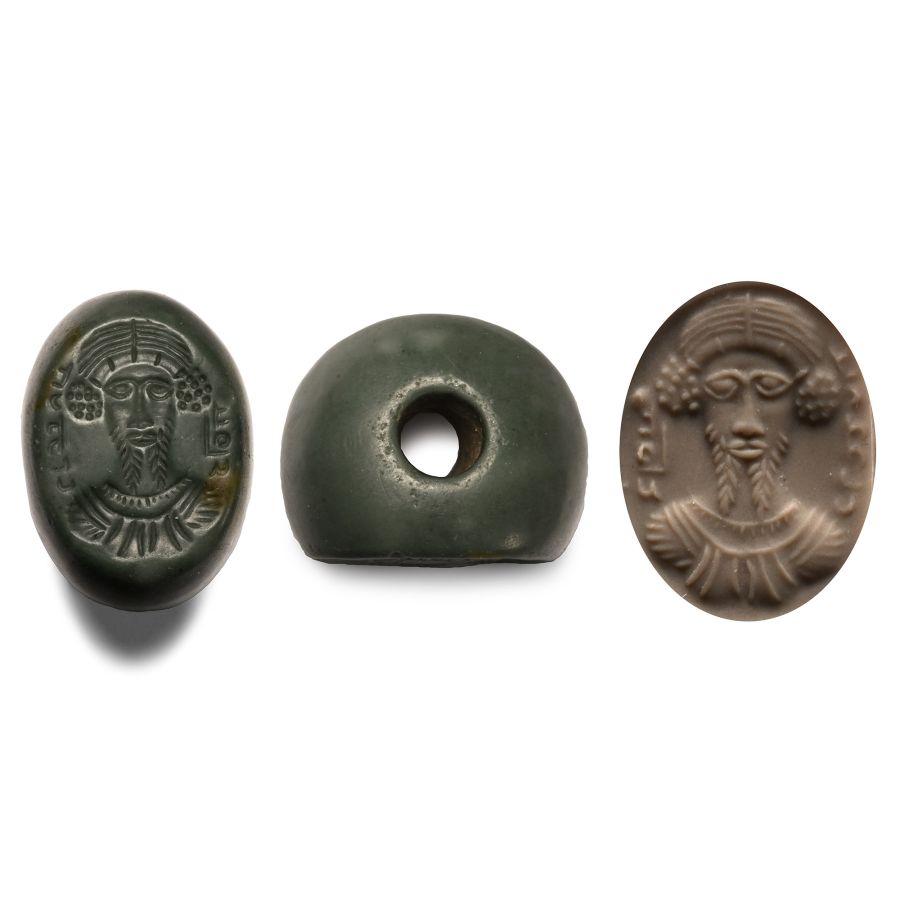 Sasanian Green Jasper Stamp Seal with a Bust and Pahlavi Inscription