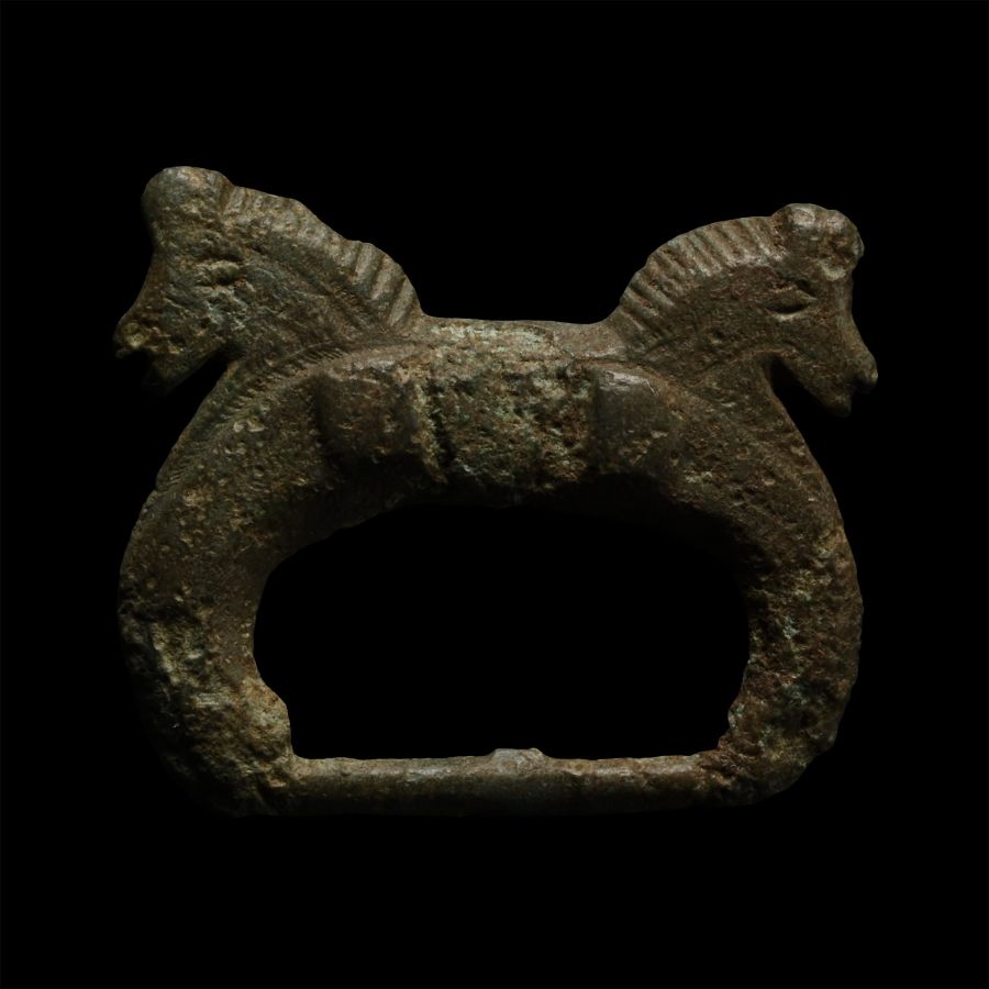 Romano-British Bronze Military Buckle with Horse Heads