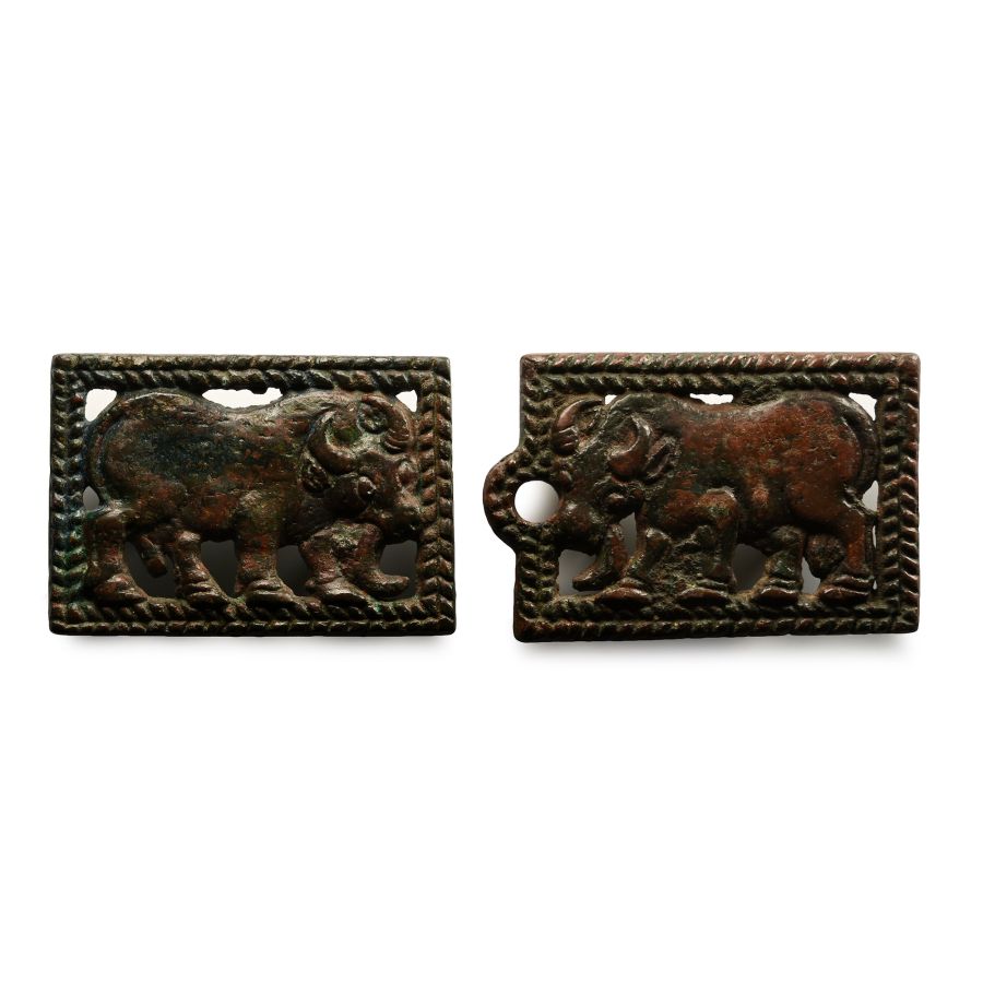 Ordos Bronze Belt Buckle Pair with Bulls
