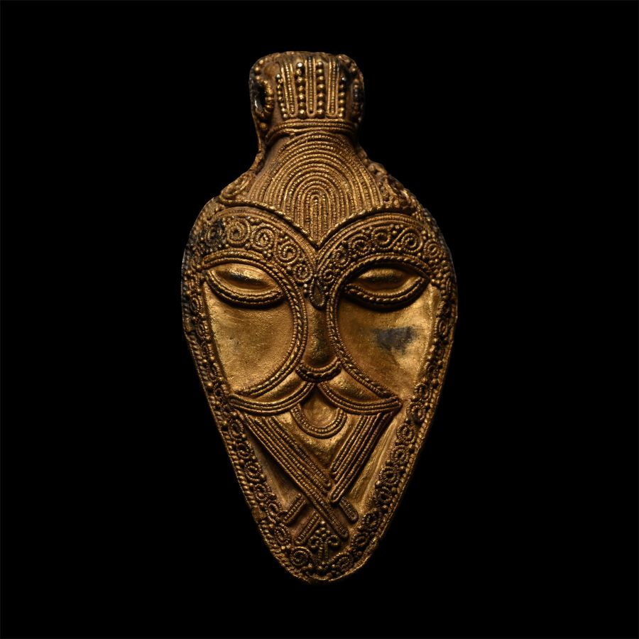 Scandinavian Viking Silver-Gilt Filigree Mask Pendant