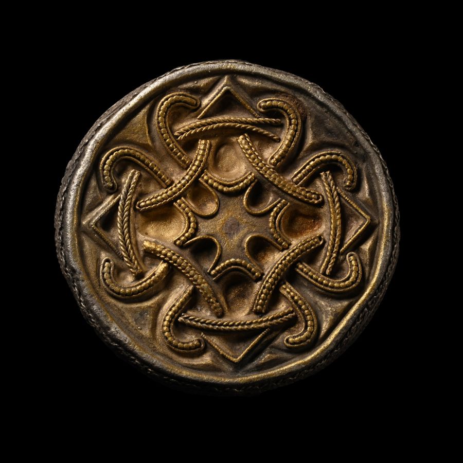 Scandinavian Viking Silver-Gilt Filigree Box Brooch