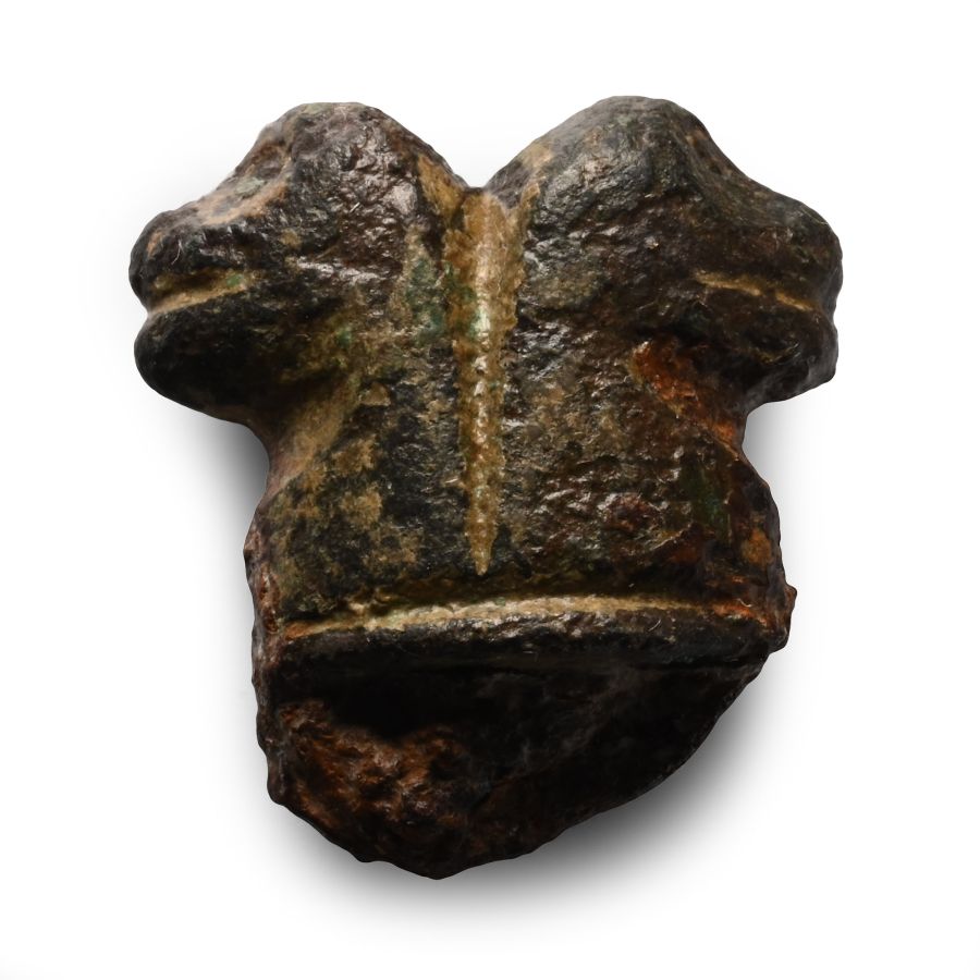 Medieval Bronze Knife Pommel with Beast Heads