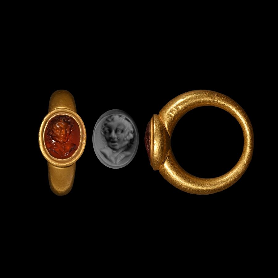 Roman Gold Ring with Satyr Bust Gemstone