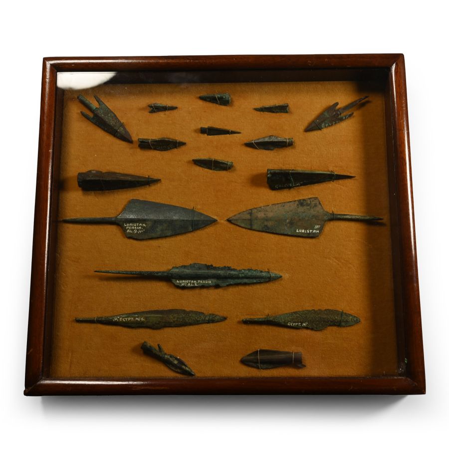 Greek, Egyptian and Luristan Bronze Arrowhead Collection in Display Case