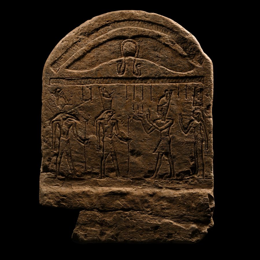 Egyptian Stone Stela with Pharaoh, Isis, Horus and Thoth