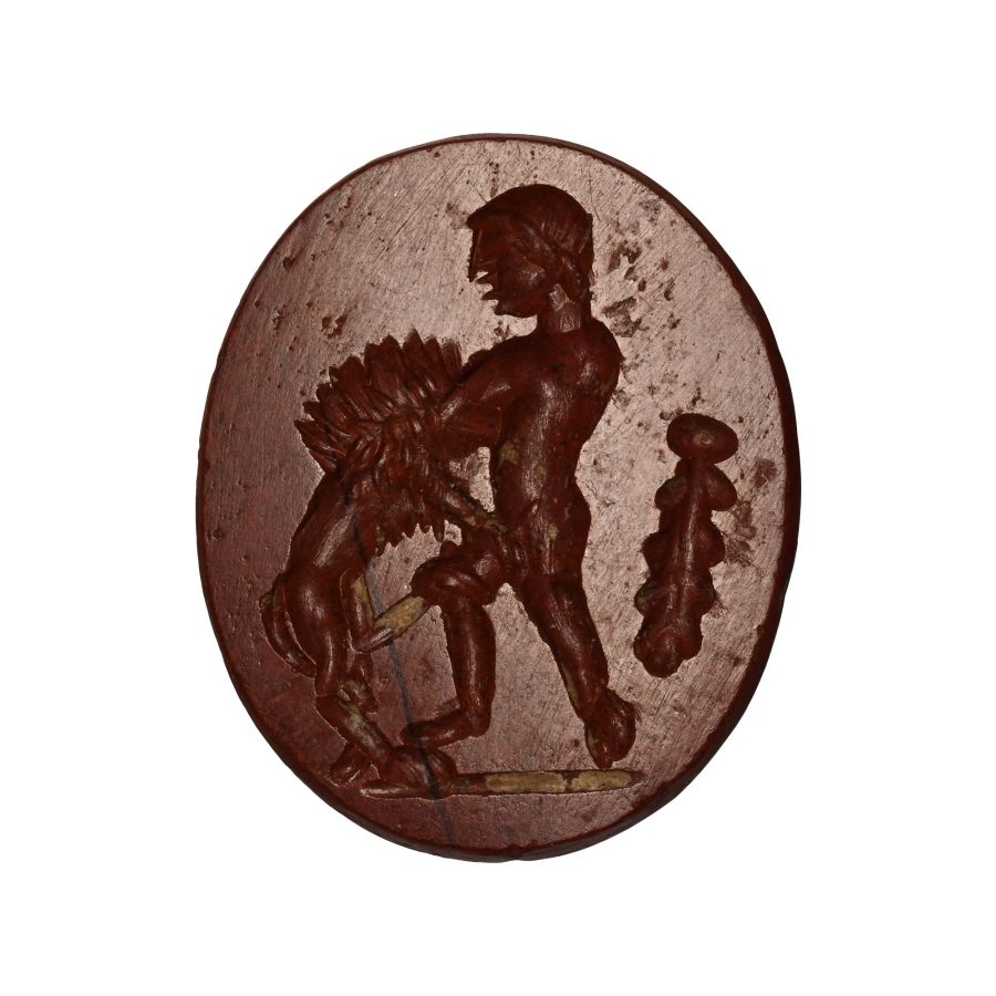 Roman Red Jasper Gemstone with Hercules and Nemean Lion