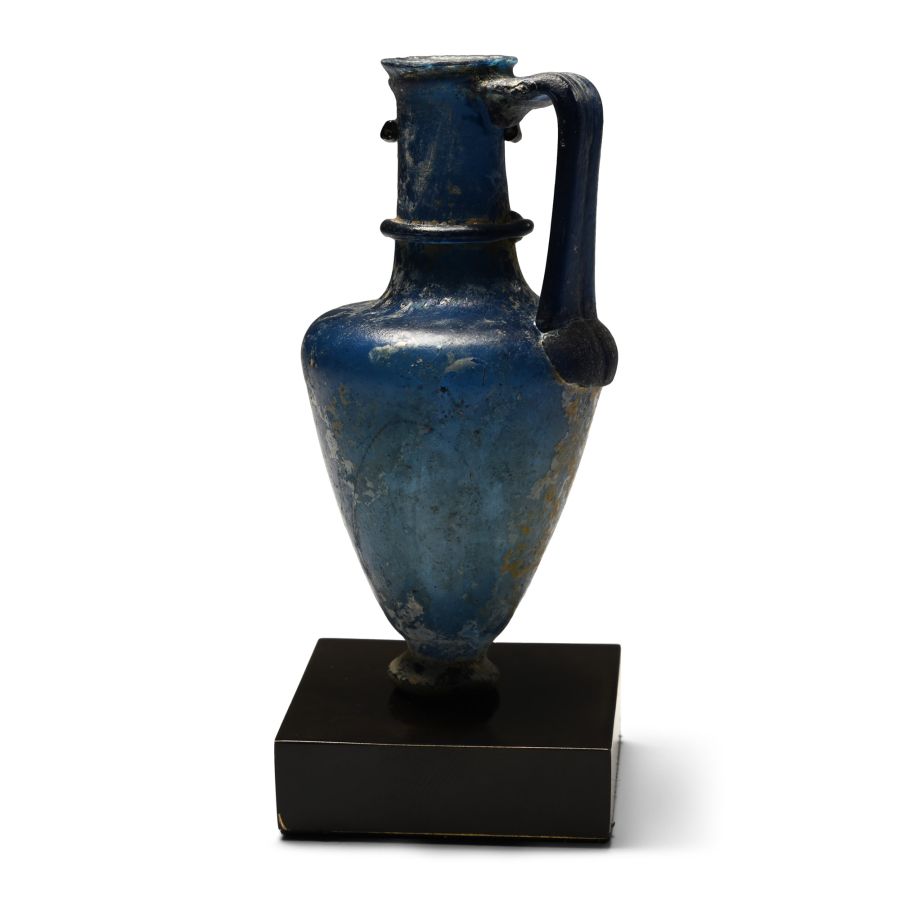 Roman Blue Glass Single-Handled Flask