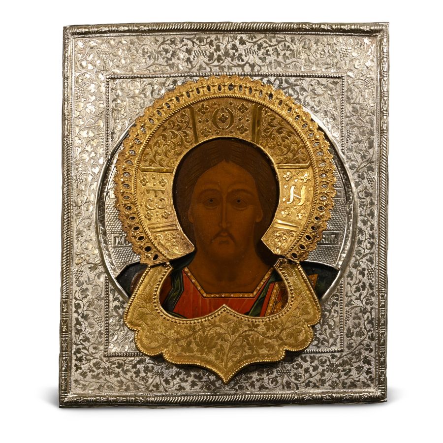 Russian Icon with Bust of Christ Pantokrator