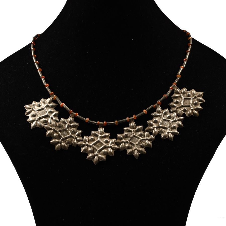 Elamite Carnelian Necklace with Silver Pendants