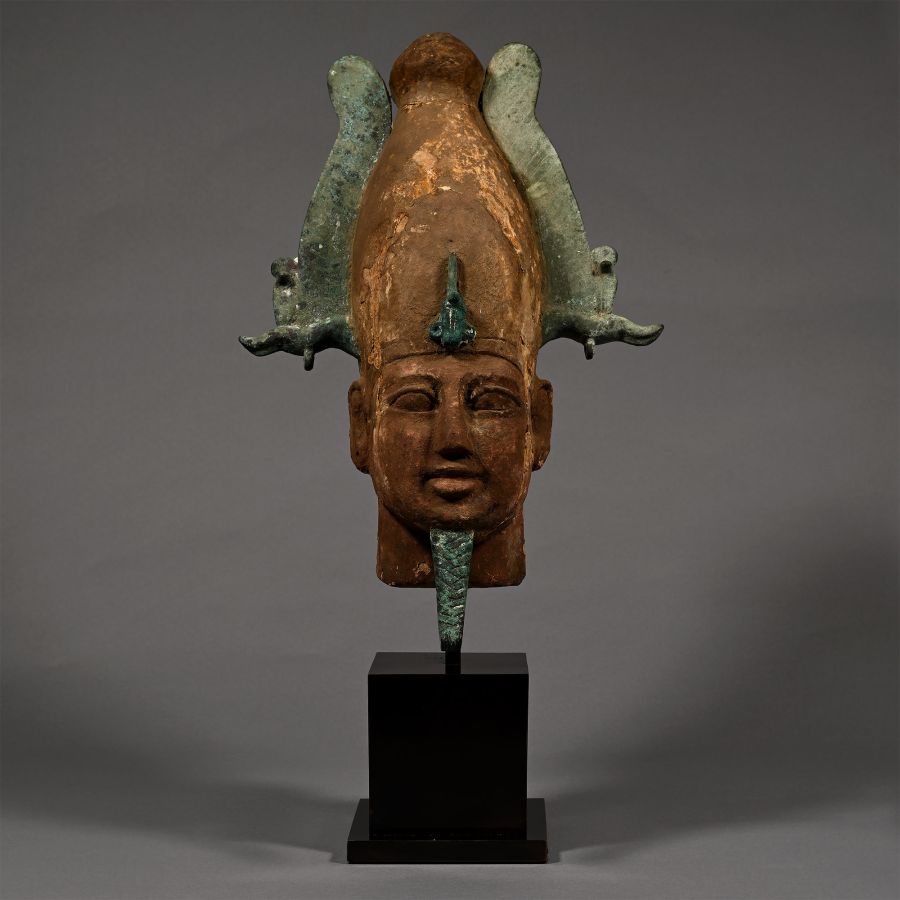 Very Large Egyptian Wooden Head of Osiris