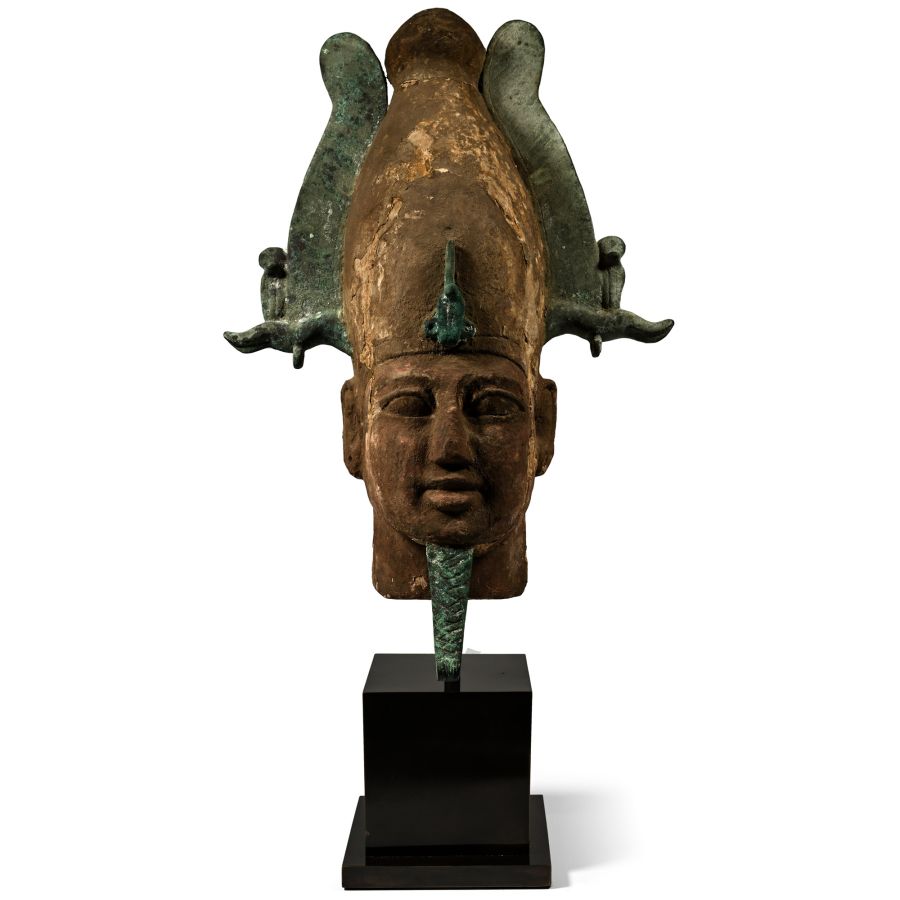 Very Large Egyptian Wooden Head of Osiris