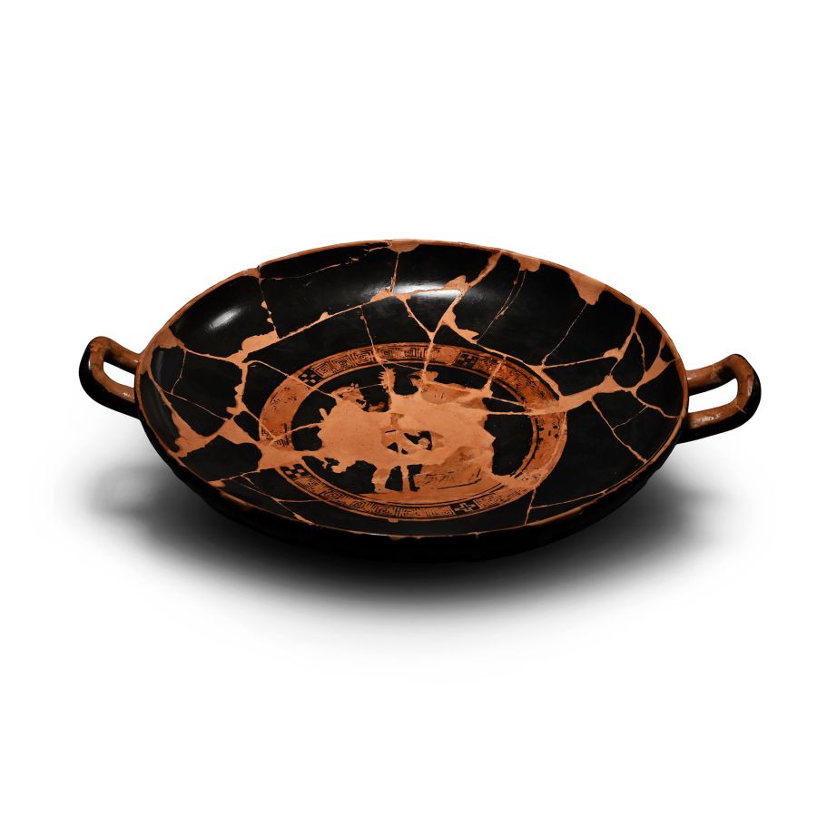 Greek Attic Red-Figure Kylix with Dancing Nymphs and Satyrs
