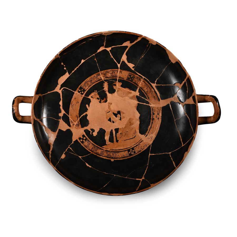 Greek Attic Red-Figure Kylix with Dancing Nymphs and Satyrs
