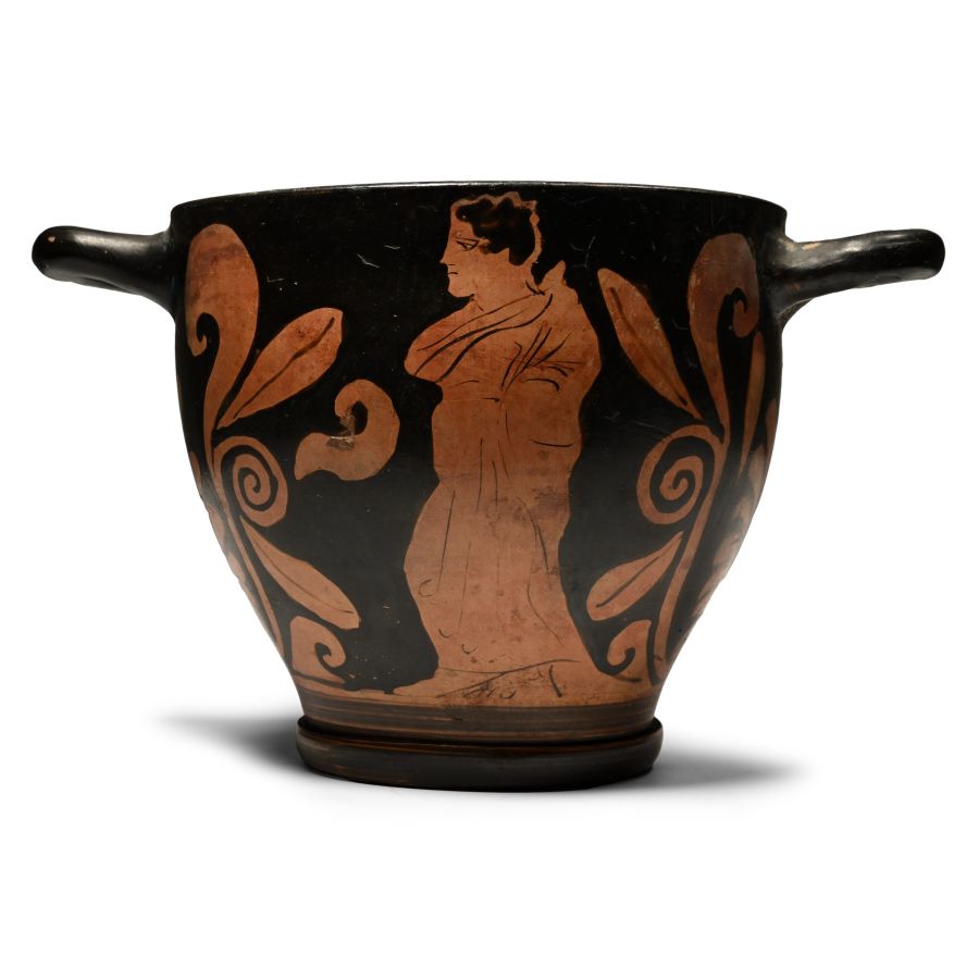 Lucanian Red-Figure Skyphos with Naked Warrior Rider