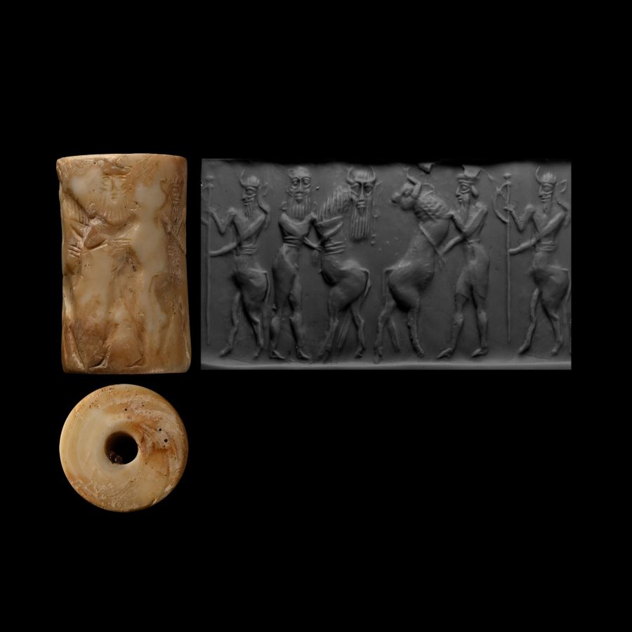 Akkadian Shell Cylinder Seal with Heroes